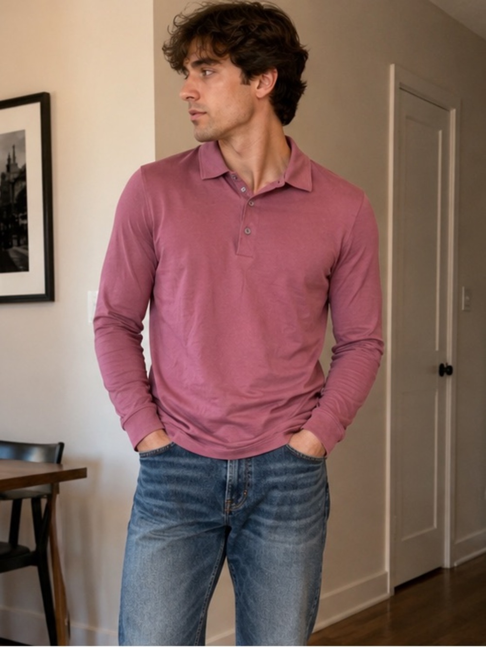 hugo by hugo boss men slim fit mercerised cotton polo Collar Long sleeve Shirt M